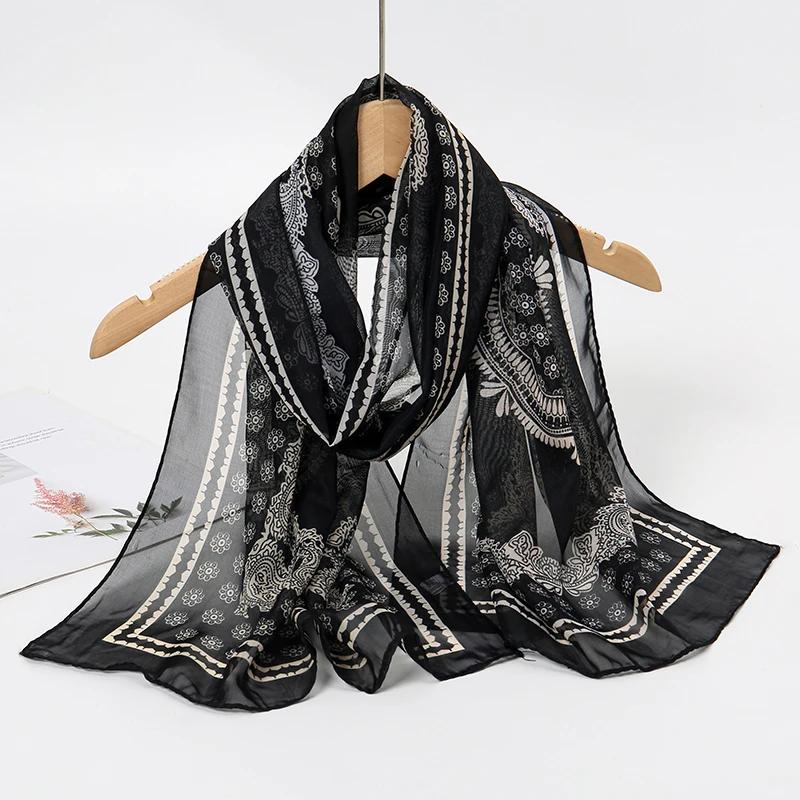 New Print Chiffon Scarf Shawl Women Sunscreen Silk Scarf Turban Long Wrap Beach Travel Outdoor Accessories Trendy Headband
