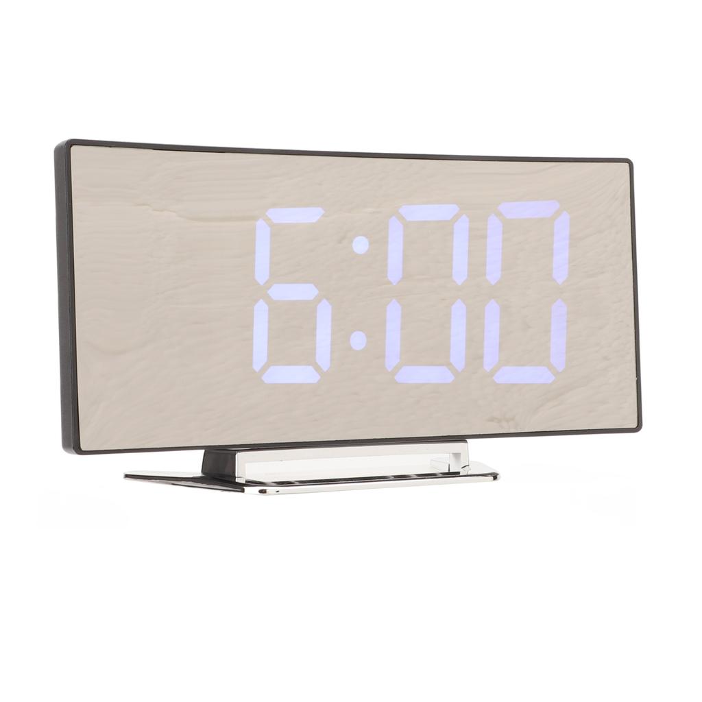 Mirror Digital Alarm Clock Temperature Display LED Curved Mirror Digital Electronic Clock for Home Bedroom Decor