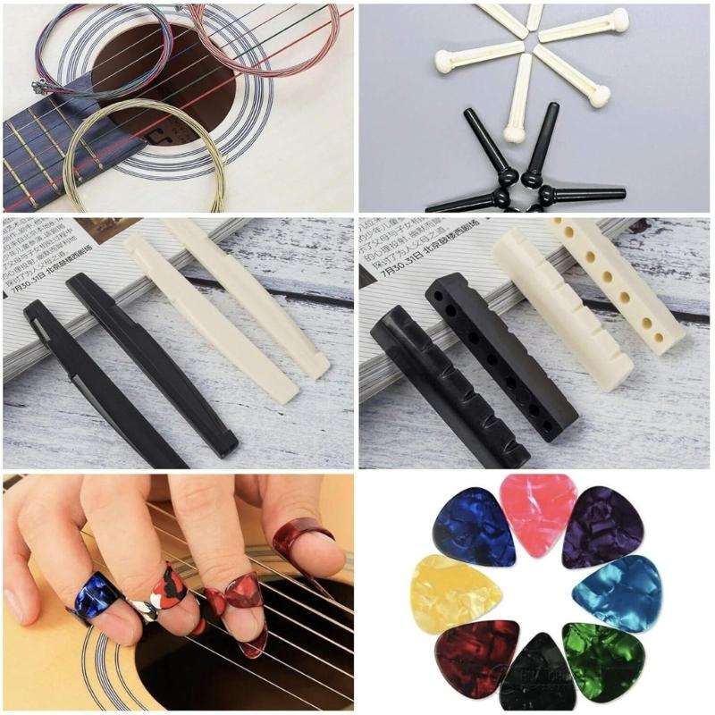 Guitar Accessories Pack with Guitar Strings, Bridge Pins, Bridge Saddles and Nut