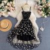 Elegant Fairy Off Shoulder Evening Party Women Sweet Flower Pachtwork Vacation Dresses Fashion Chic Mesh Slim High Street Clothing