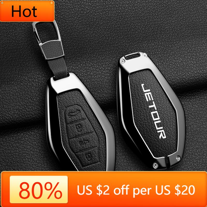 Interior Mouldings Zinc Alloy Goatskin grain Car Remote Key Fob Case Cover For Chery JETOUR X70 X70plus X70m X90plus X95pro Keyc