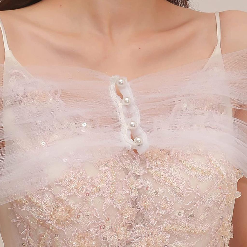 Hochzeitsschal Damen Tüllschal Tüll Hochzeitsstola für Braut Brautstola Wickel Schulterfreier Schal Durchsichtiger Brautschal