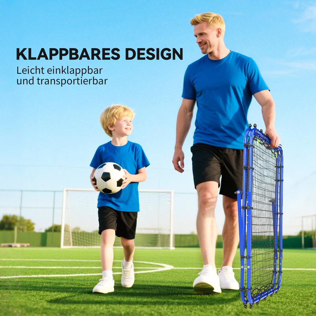 Double Sided Football Rebounder Net, Football Rebound Goal with Five Adjustable Angles, Blue