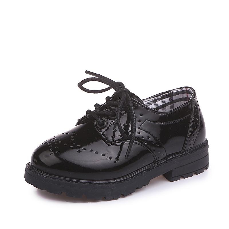 

2025 Spring/Autumn Boys Casual Lace-up Black Leather Hollow Slip-on Breathable British Korean Style Shoes 21-25 pack of 5 чорний