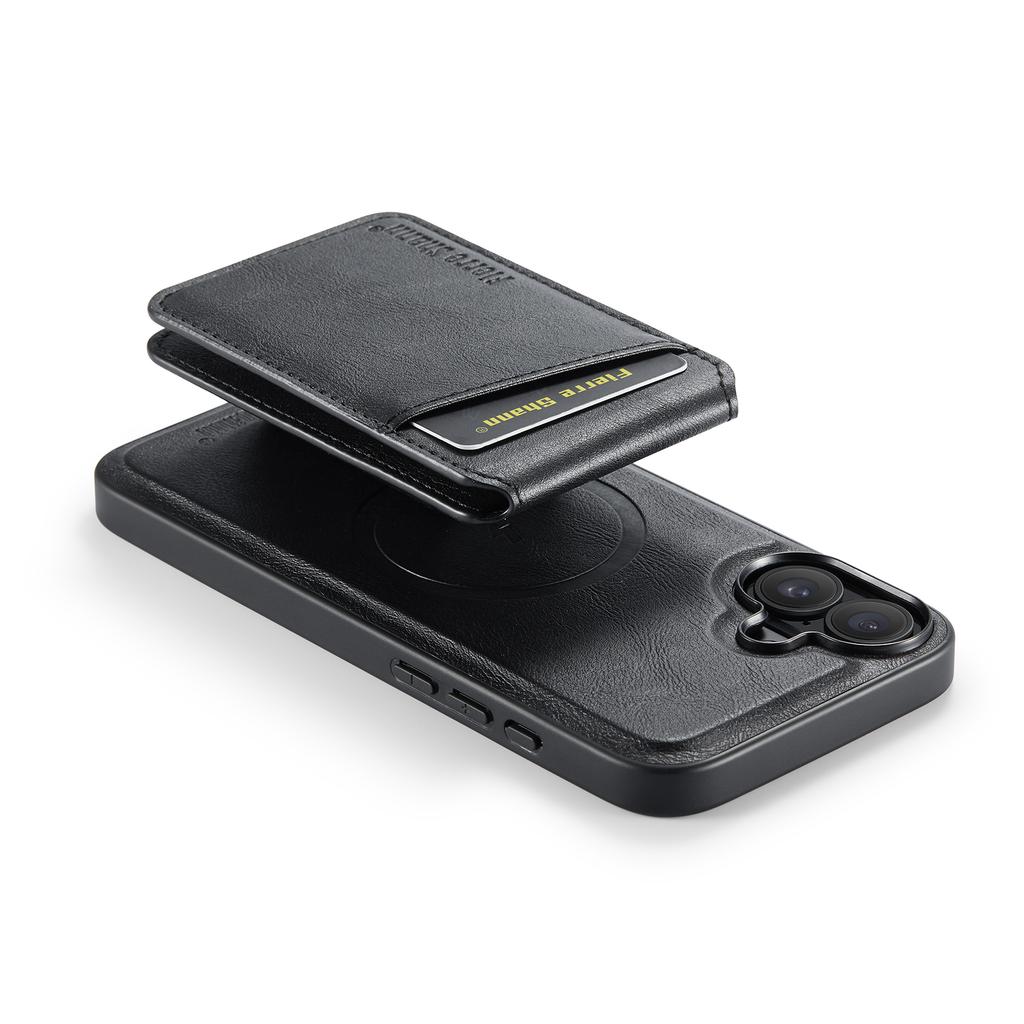 FIERRE SHANN 025 Style For iPhone 16 Case Leather+TPU Detachable Card Slots Phone Cover