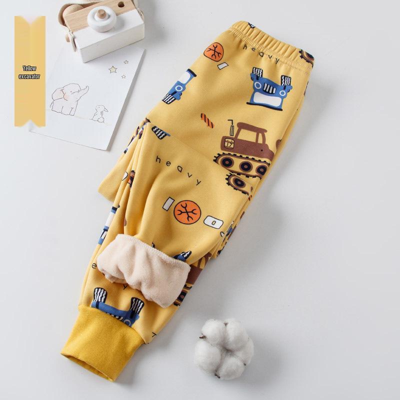 Children's Fleece-Lined Winter Pants - Thick, Warm, Printed Style for Boys & Girls