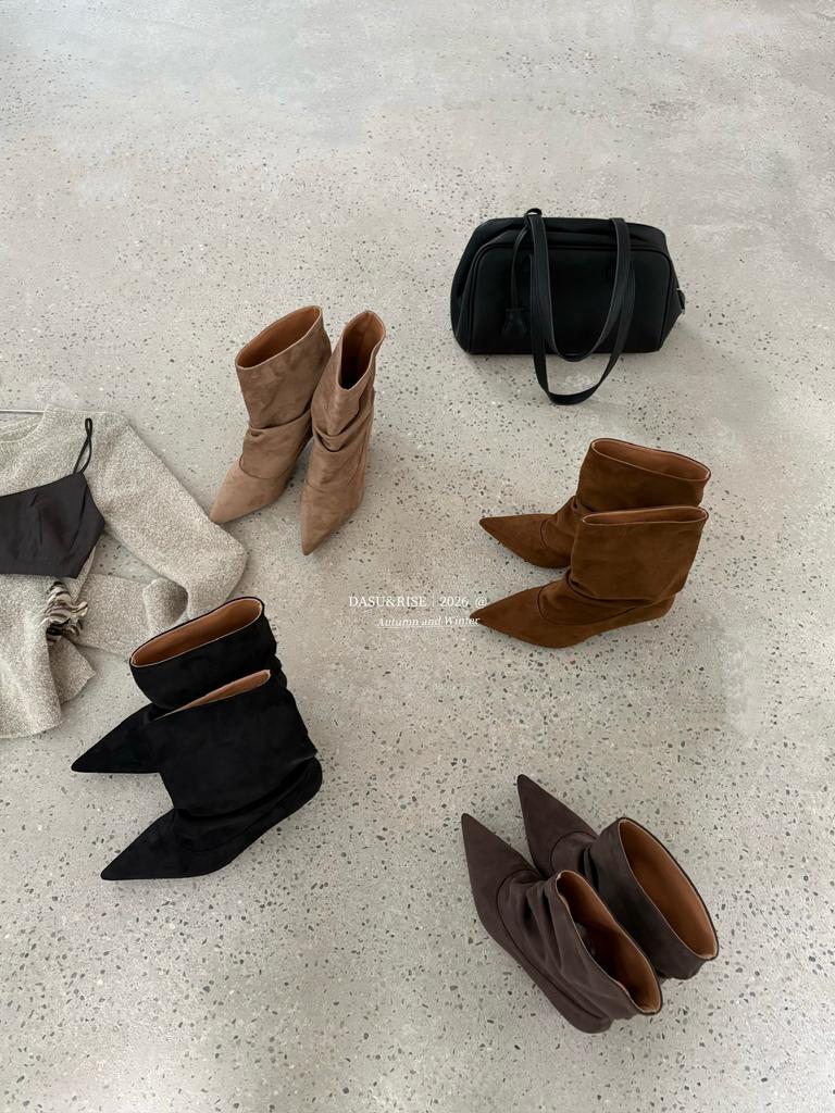 French temperament kitten and short boots temperament pointed pile boots suede thin heel thin boots medium boots