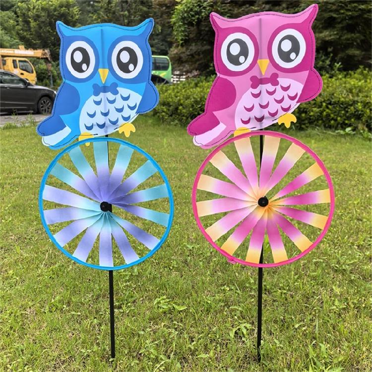 Child Friendly Owl Animal Windmill Outdoor Decoration Whirling Motion Toy Plastic Fabric Easy Install Yard Landscape Art