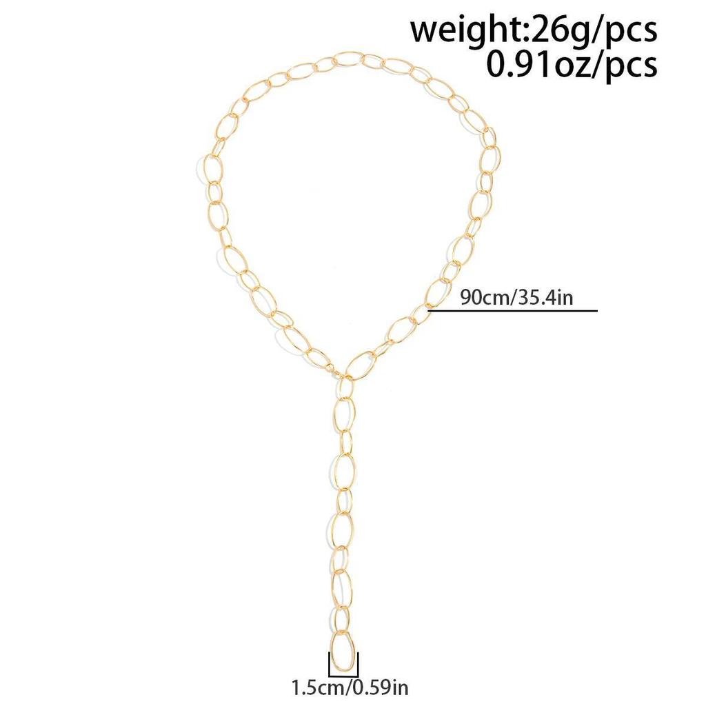 Ingemark Minimalist Oval Link Hollow Y-Shape Chain Necklace For Women Trendy Gold Color Metal Neck Accessory Charm Jewelry Gift
