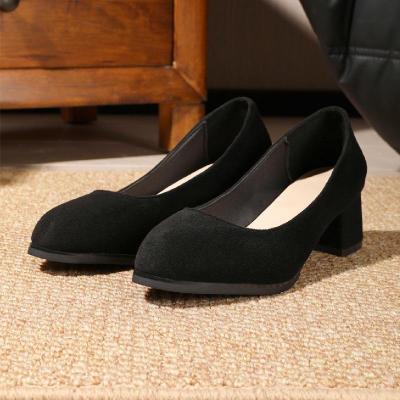 

Coarse heel work shoes new professional fashion high heels black light mouth small leather shoes women 42
