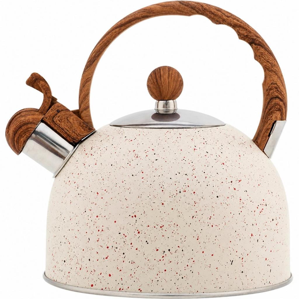 Stainless Steel Singing Tea Kettle | HeatResistant WoodGrain Handle, with Whistling
