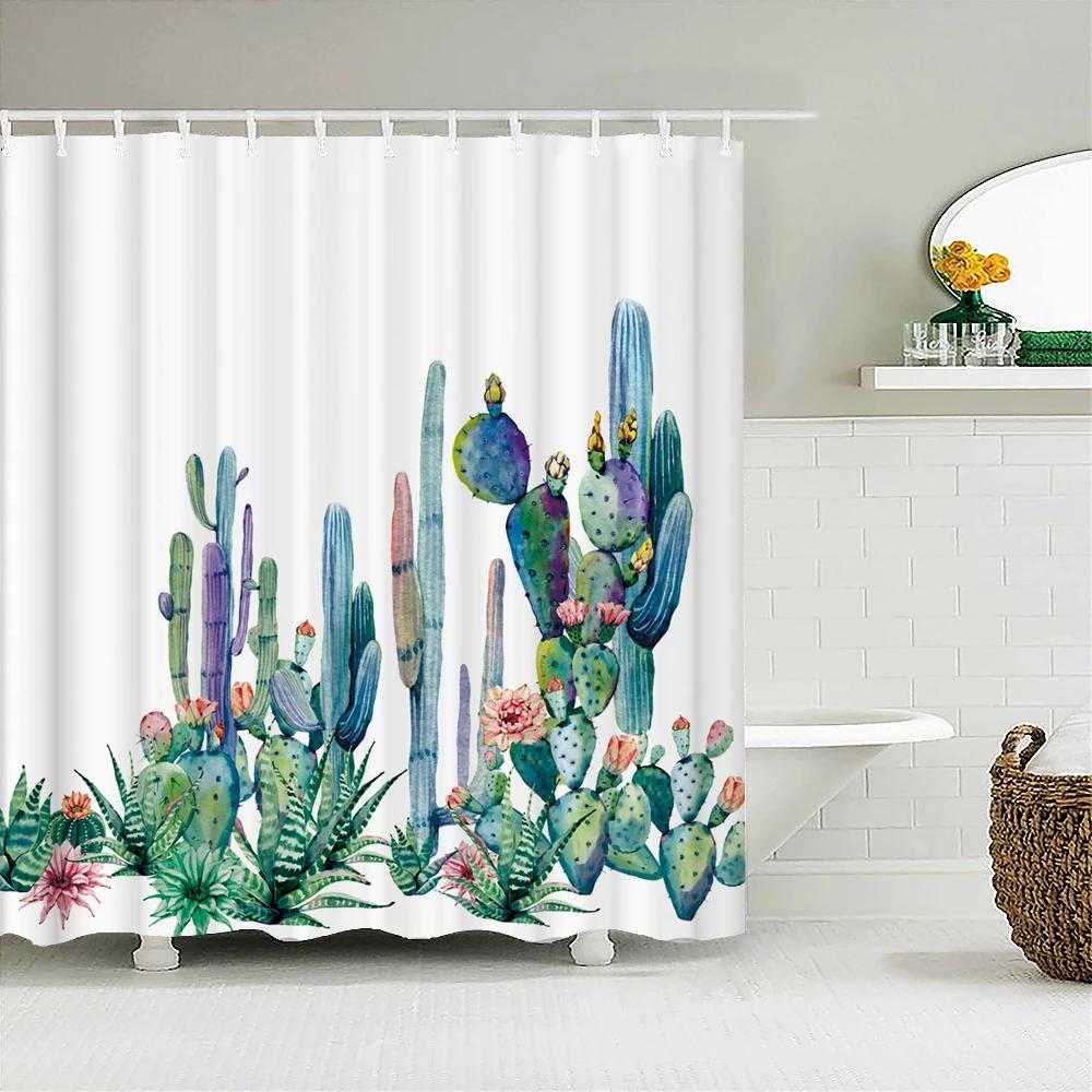 Cactus Shower Curtains Waterproof Polyester Fabric Shower Curtains Tropical Plants Bathroom Screen Curtain Home Decor 180X180cm
