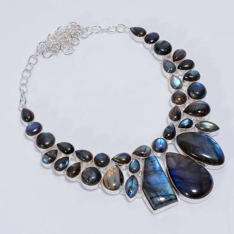 

Outstanding Top Grade Qualite 100% Natural Labradorite Mix Shape Shape Ethnic Style Handmade Jewelry 925 Steling Silver Necklace 19 WSJ5124 срібний