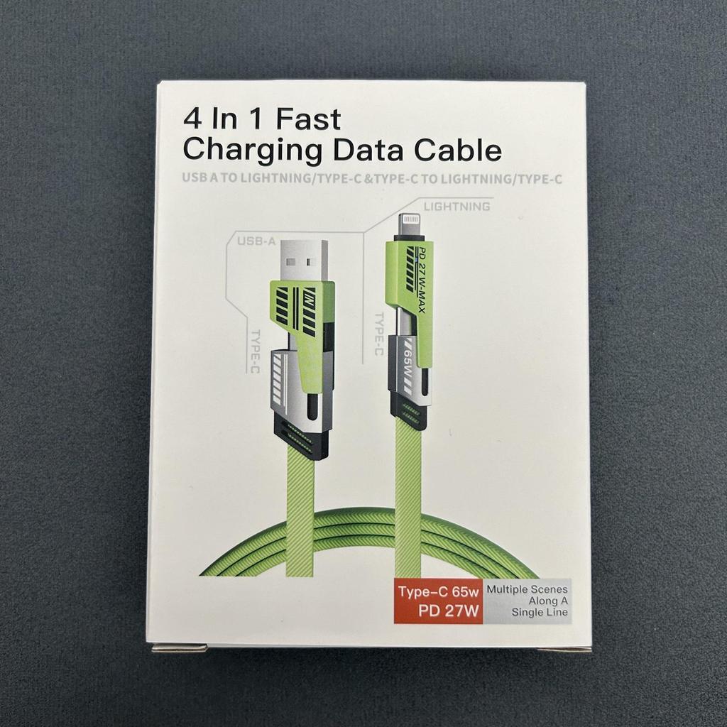 High-Quality PD27W 4-in-1 Fast Charging Braided Cable, Compatible with Apple 15