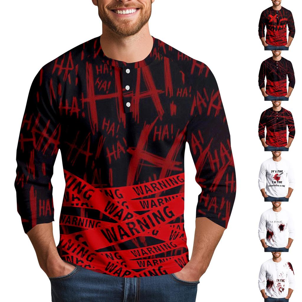 Men's Halloween Print Raglan Dralan Three-quarter Sleeve Casual Top