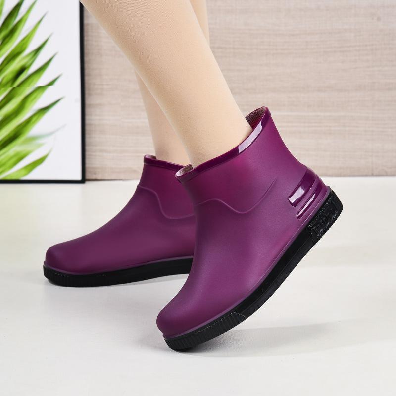 New Waterproof Shoes Female Student Rain Shoes Low-top Short Tube Fashion Plastic Shoes Non-slip Warm Velvet Cotton Cover Shoes