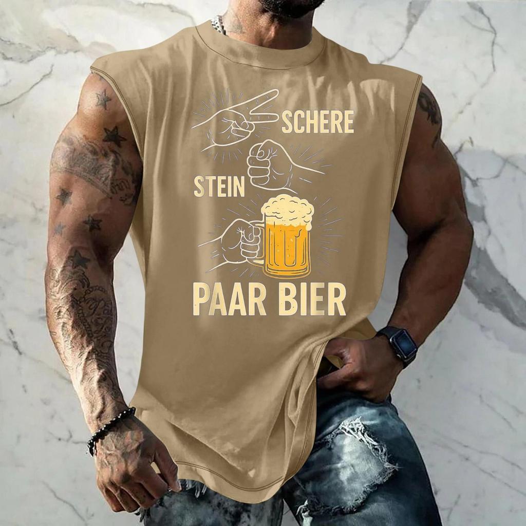 Men Sleeveless Tank Top Loose Fit Casual Streetwear Textured Pattern Printed Vest for Sports Vacation Daily Wear