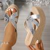 Fashion Gold Silver Snake Pattern Wedge Sandals Women Fashion Summer Chunky Platform Slippers Woman Lightweight Thick Sole Beach Slides