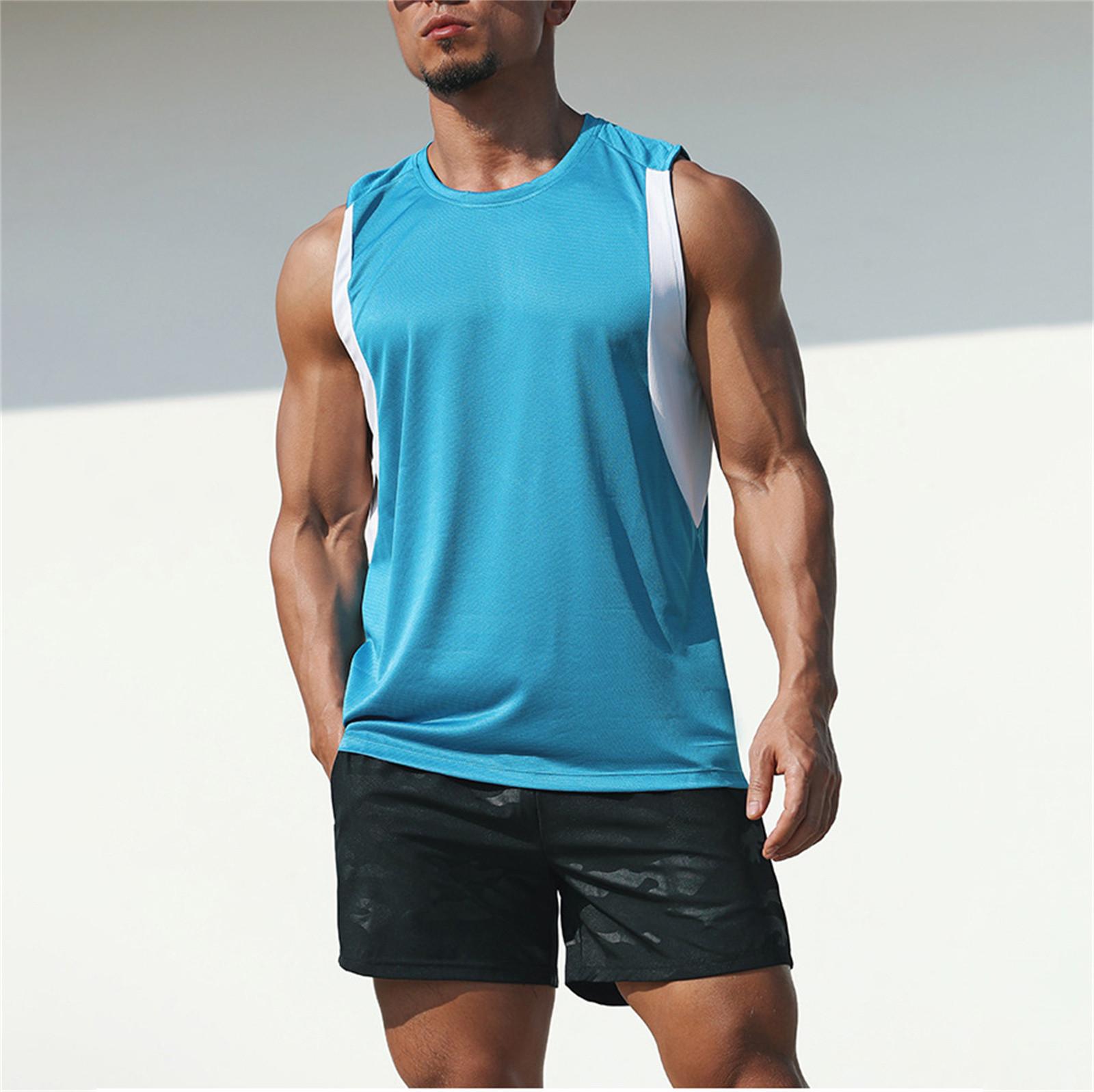 

Мужская майка без рукавов, быстросохнущая футболка с мышцами, тренировка в тренажерном зале, бег, летняя футболка, майка, спортивная одежда с круглым вырезом M