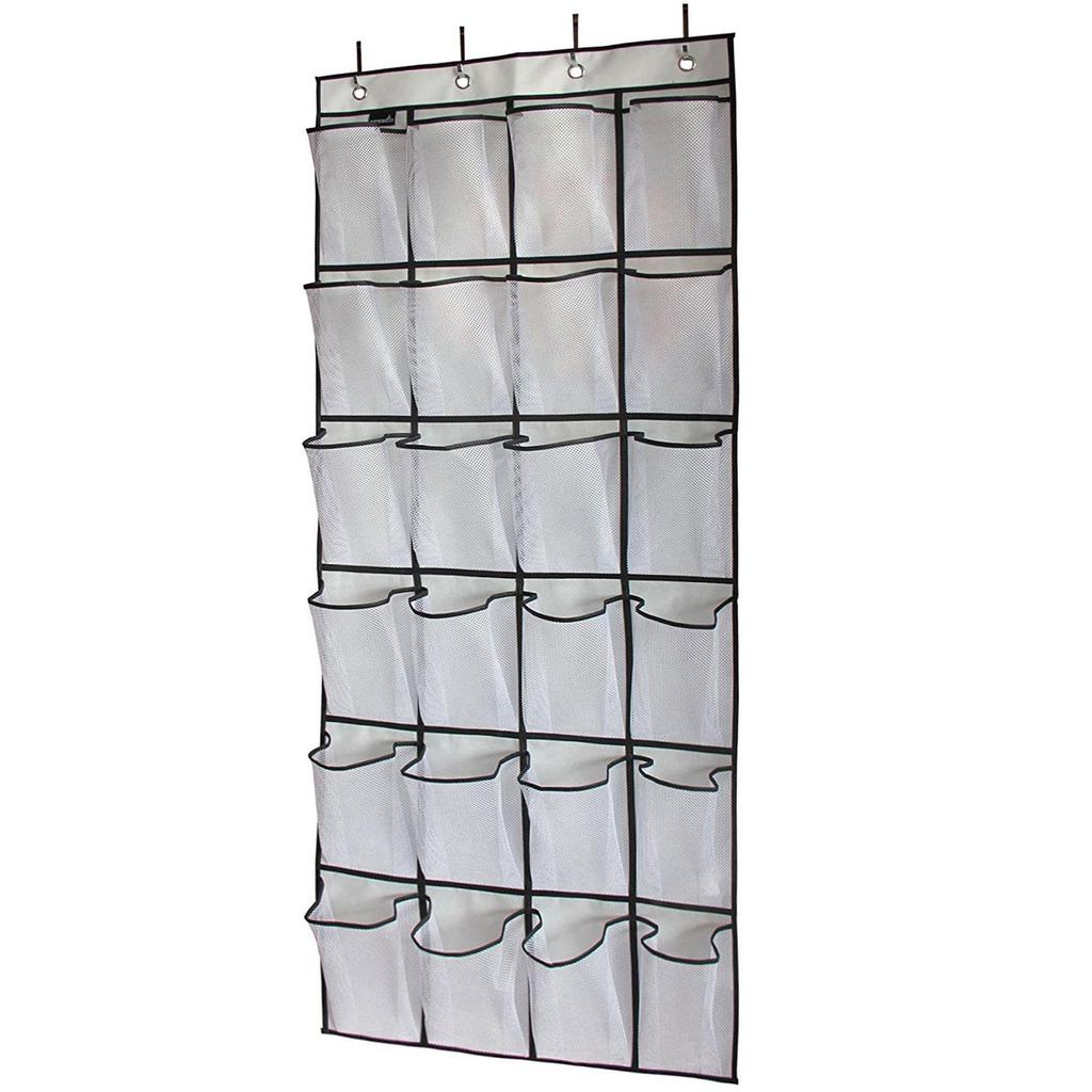 Over The Door Shoe Organizer Hanging Storage Bag Shoe Storage Door Hanger with 24 Mesh Pockets