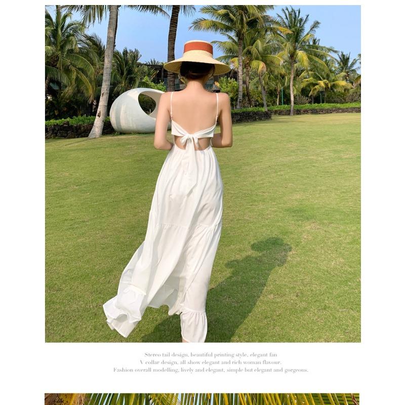 Damen Sommer Strand Urlaub Strandkleid Rückenfrei Neckholder Lange Kleider