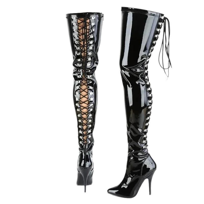 13cm High Heel Patent Leather Over-the-Knee Boots