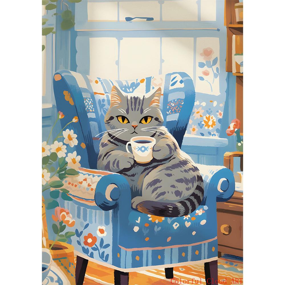 5D DIY Diamantmalerei Kreuzstich Stickerei Lustiges Tier Niedliche Schwarze Katze Weiße Katzen Vollrunde Bohrer Heimdekor Wandkunst Geschenk