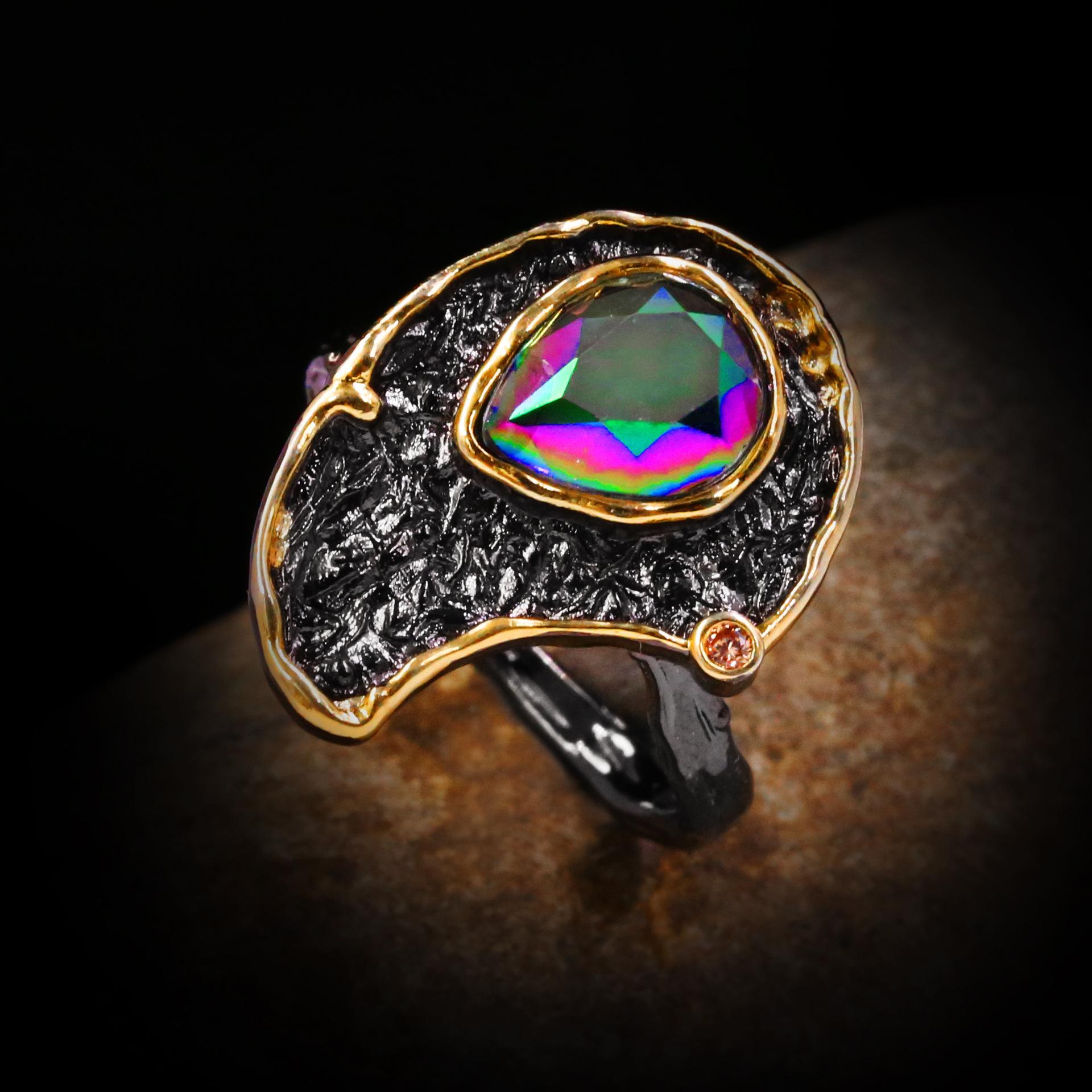 

Ретро этническое ромбовидное преувеличенное экзотическое кольцо для дам, инкрустированное кристаллом, двухцветное кольцо, свадебная вечеринка, путешествие, женские украшения, подарок 10