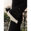 Autumn and Winter Flared Sleeve V-neck Knitted Dress Fashionable Splicing Contrasting Buttons Long Tight Skirt Sweater Skirt