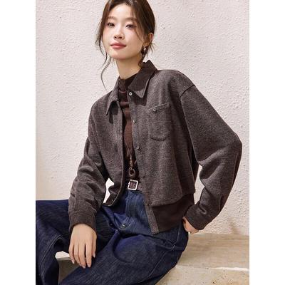 Mohan Yimei Women's Lapel Drop-Shoulder Brushed Long-Sleeve Shirt