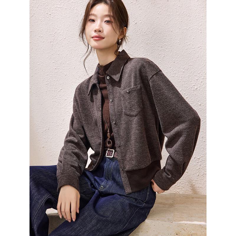 Mohan Yimei Women s Lapel Drop-Shoulder Brushed Long-Sleeve Shirt XL