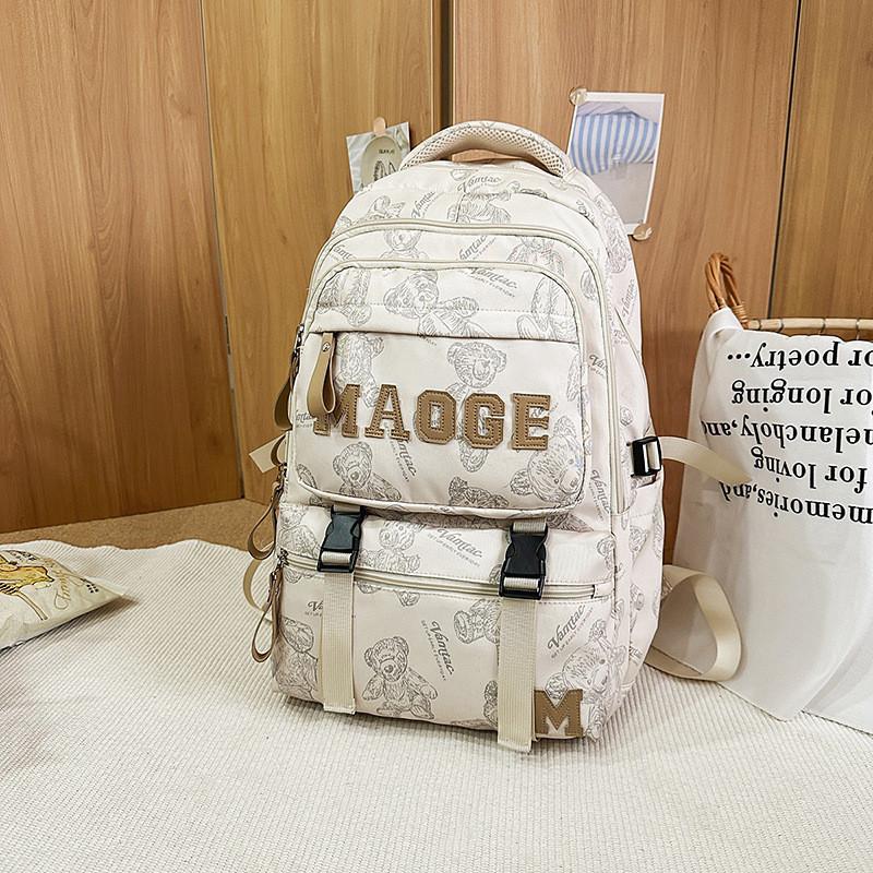 Bear Pattern Print Backpack With Nylon Construction Ergonomic Air Cushion Straps