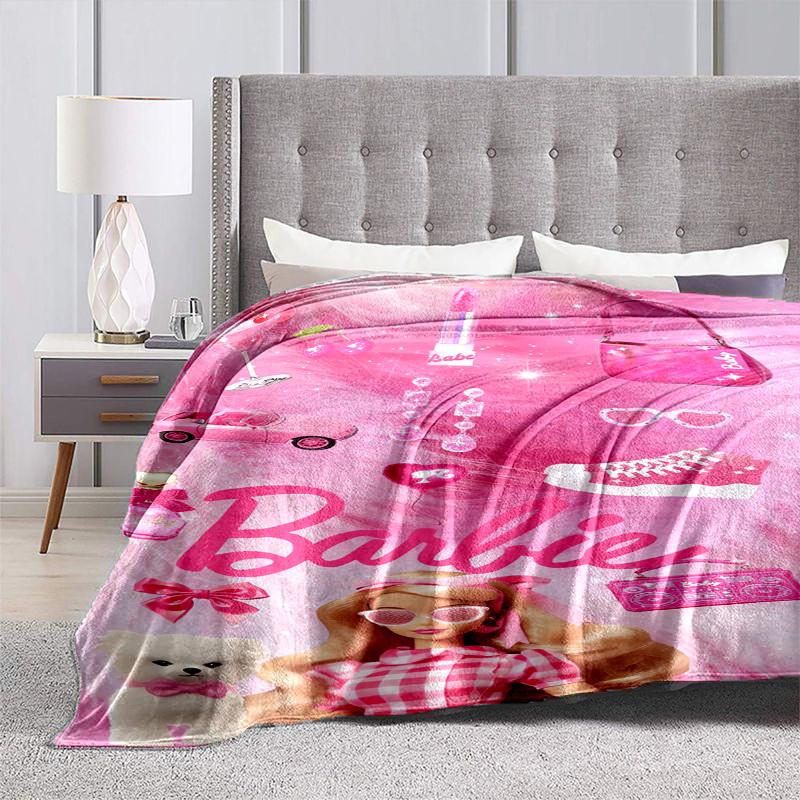 1ks Růžová Barbie Glamour Doplňky Kreslená deka, Přenosná přehoz na cesty a kempování, Celoroční útulná deka, Ideální dárek