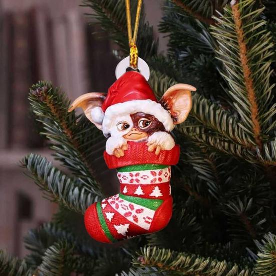 Christmas Pendant Cartoon Acrylic Christmas Tree Ornament Festive Hanging Decoration with Lanyard
