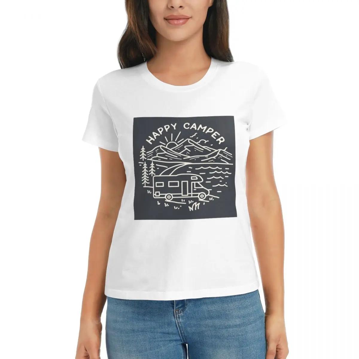 

Women TShirt Happy Camper Motorhome60x90 Summer Short Sleeve Tees ONeck Cotton T Shirts Clothes Tops Streetwear S