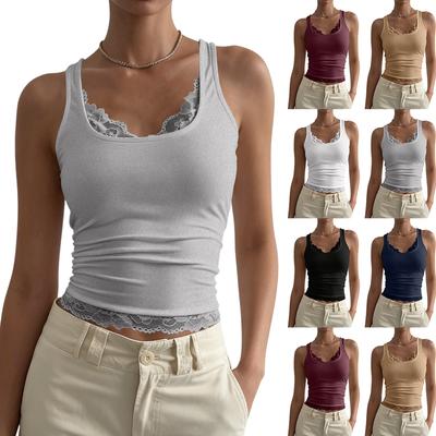 Tank Top For Women Summer Outfits V Neck T Shirts Trendy Eyelet Sleeveless Basic Beach Vacation Clothes