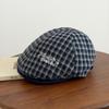 Autumn and winter retro plaid embroidery letter forward hat female Maillard face small British short brim newsboy painter hat