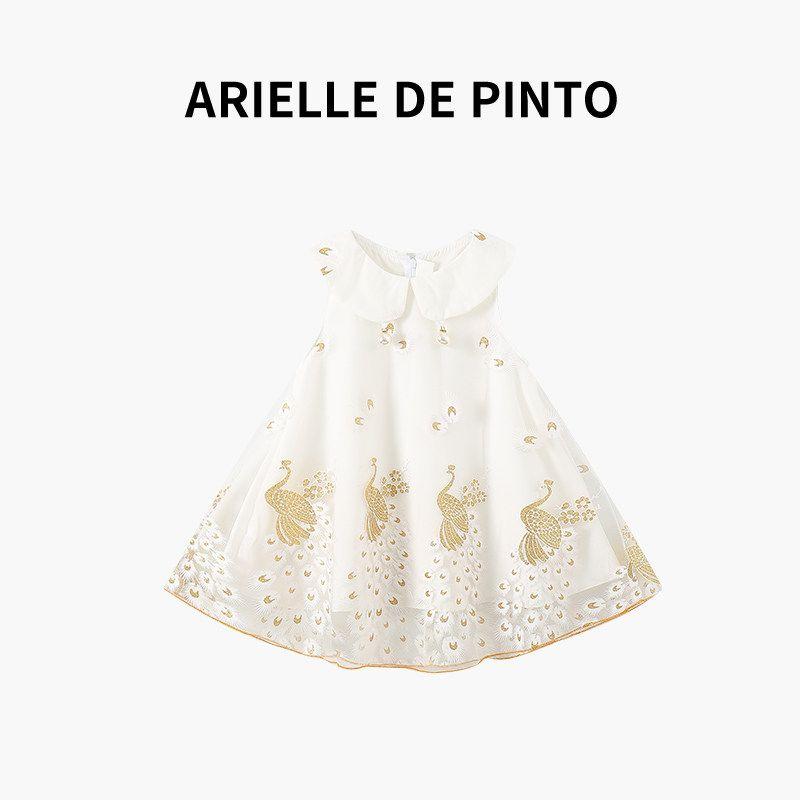 French Arielle De Pinto Children s Clothing, Girls  Dress, Summer Style, Baby Girl Peacock Dress, Fashionable and Stylish White 110