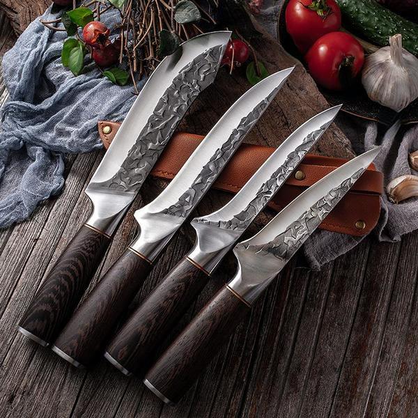 

Нож для обвалки из нержавеющей стали, мясник, охотничий нож для резки рыбы, кухонные ножи с ножнами, ножи шеф-повара 4pcs