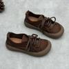 Johnature Retro Genuine Leather Lace Up Women's Shoes Casual Round Toe Cowhide Flats