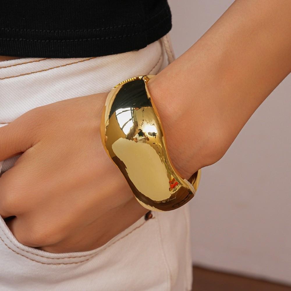 Weite Öffnung Metall Armreifen Gold Silber Farbe Übertriebenes Armband Breiter Unregelmäßiger Armreif Geschenk