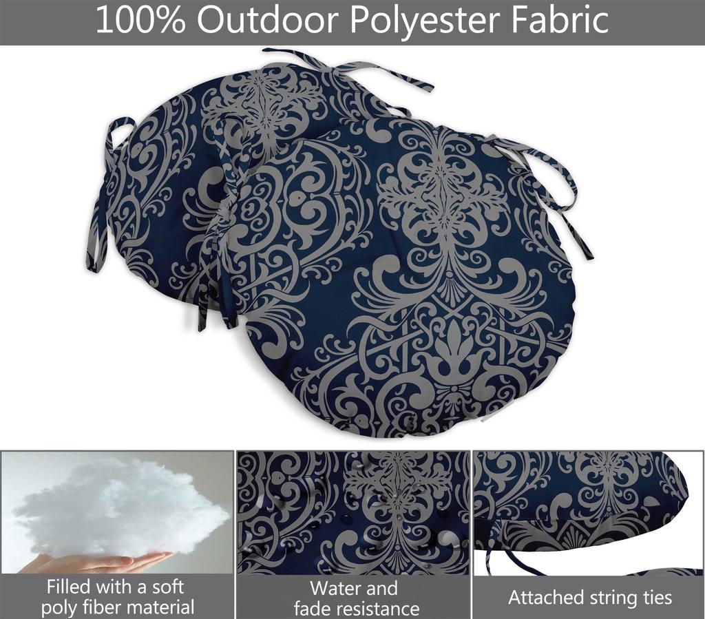 Vargottam Indoor Outdoor Round Bistro Chair Cushions Block Print 15-Inch Bistro Chair Pads Waterproof Seat Chair Cushion For Home