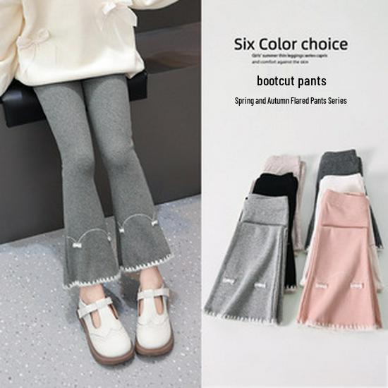 Girls' Winter Fleece-Lined Cotton Leggings with Rabbit Embroidery