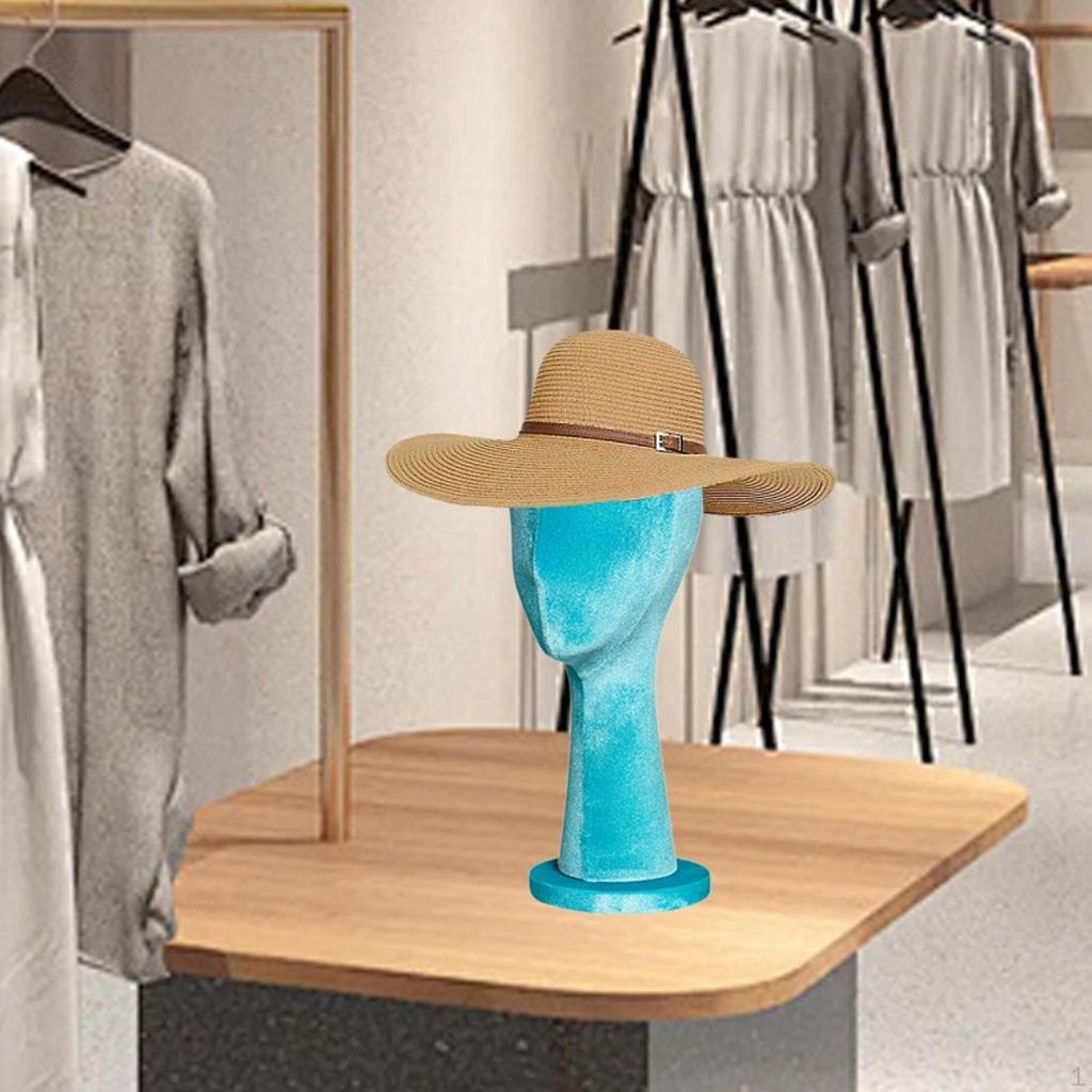 Kvinnhuvud Mannequin, Hatt Peruk Displayställ, Sammetsklänningsform, Hårstycke Modell för