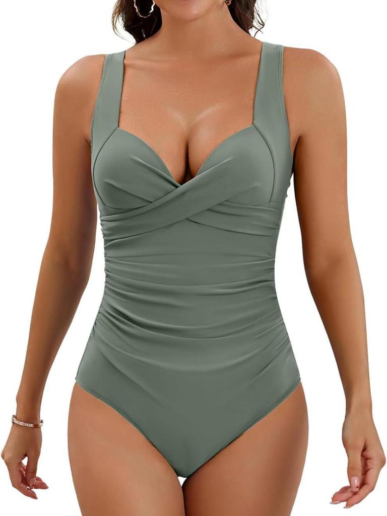2024 Fashion Solid Color Slimming One-Piece Swimsuit – European American Sexy Tummy Concealing Backless Swimwear