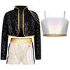 Kids Demon Singer Leader 3 Piece Dance Set Sequins Jacket Crop Top with Shorts Stage Performance Outfit
