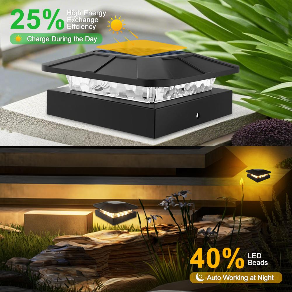 Outdoor Solar Post Cap Lights 3 Modes Fence Light Solar Powered Waterproof Gate Light For 4 Inch Wood Posts Yard Garden Outside