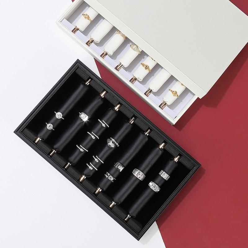 PU Leather Ring Holder Jewelry Tray with Protective Cover Professional Finger Ring Organizer for Storage and Display