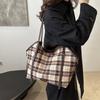 Korean Version of Fashionable Retro Plaid Canvas Tote Bag Women's 2025 Autumn and Winter New Popular Casual and Lightweight Shoulder Bag