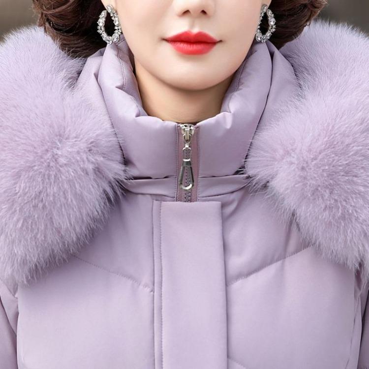 Elegant Vintage Women Down Coat Puffer Jacket Real Fur Collar Thick Warm Winter Plus Size Outerwear Middle Age Long Prakas